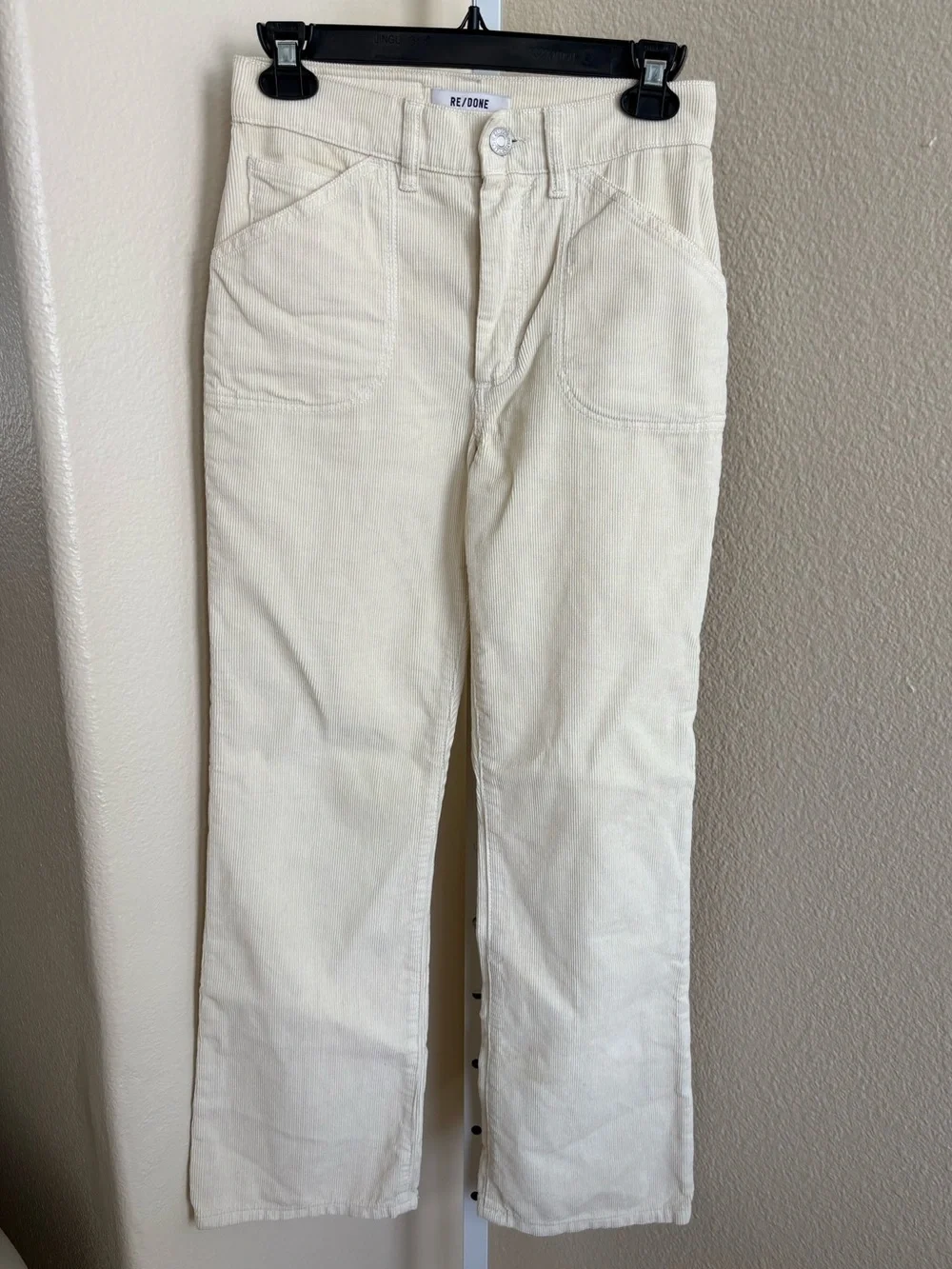 Re/Done Flared Cropped Corduroy Trousers in Ivory - Size 23